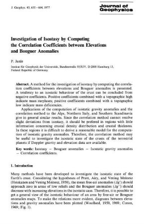 Investigation of isostasy by computing the correlation coefficients between elevations and bouguer anomalies