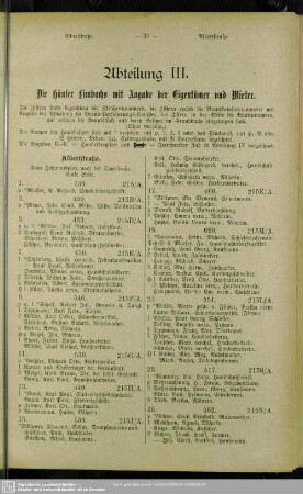 Abteilung III. Häuserbuch : Abteilung III. Die Häuser Limbachs mit Angabe der Eigentümer und Mieter