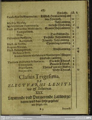 Classis Trigesima. De Electuariis Lenitivis & Solutivis