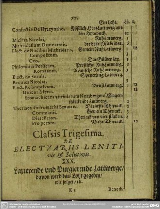 Classis Trigesima. De Electuariis Lenitivis & Solutivis