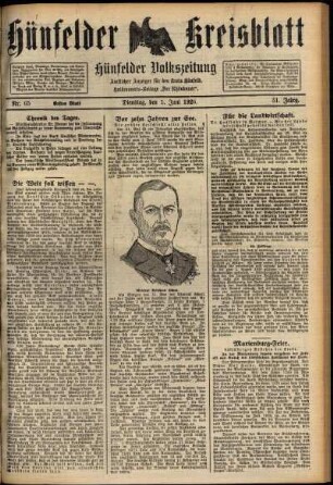 Erste Ausgabe vom Dienstag, den 01. Juni 1926.