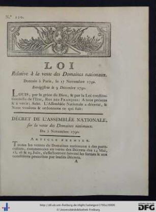 Loi, Relative à la vente des Domaines nationaux.