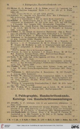 5. Paläographie, Handschriftenkunde, Kataloge von Handschriftensammlungen (Nr. 587 - 772)