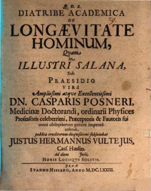 Diatribe academica De longaevitate hominum