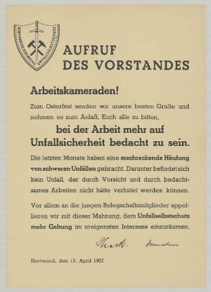 "AUFRUF DES VORSTANDES"