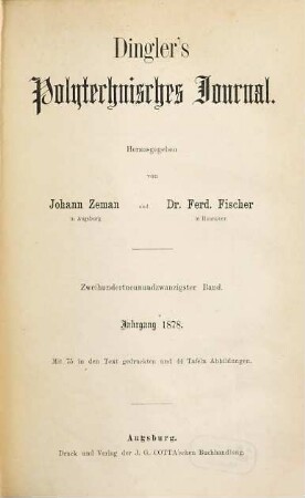 Dingler's polytechnisches Journal, 229. 1878 = 5. Reihe Bd. 29