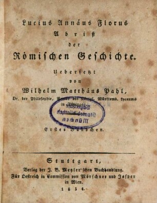 Lucius Annäus Florus Abriß der römischen Geschichte, 1