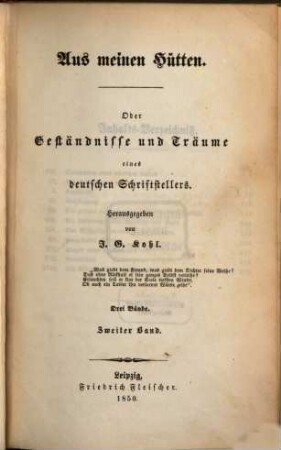 Aus meinen Hütten oder Geständnisse und Träume eines deutschen Schriftstellers, 2
