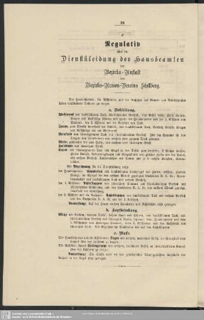 Regulativ über Dienstbekleidung der Hausbeamten der Bezirks-Anstalt des Bezirks-Armen-Vereins Stollberg