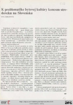 K problematike bytovej kultúry koncom stredoveku na Slovensku