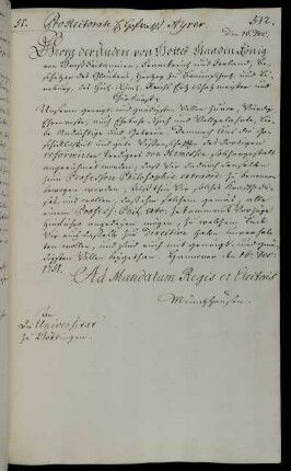 Berufung des reformierten Predigers von Hemessen zum außerordentlichen Professor der Philosophie.
