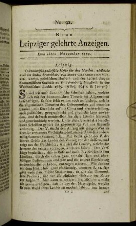 No. 92. Den 16ten November 1789.