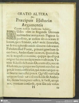 Oratio Altera De Praecipuis Historiae Argumentis