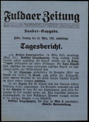 Ausgabe vom Sonntag, den 14. März 1915.