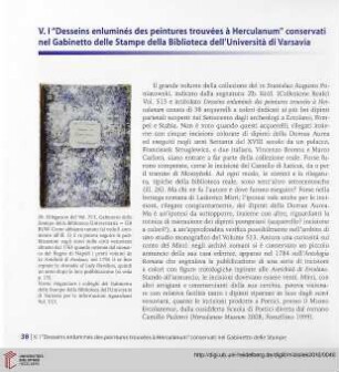V. “Desseins enluminés des peintures trouvées á Herculanum“ conservati nel Gabinetto delle Stampe della Biblioteca dell´Universitá di Varsavia