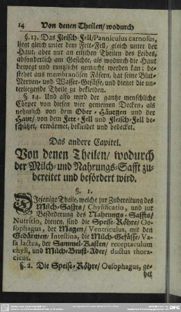 Das andere Capitel. Von denenTheilen, wodurch der Milch- und Nahrungs-Safft zubereitet und befördert wird