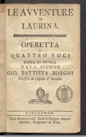 Le Avventure Di Laurina : Operetta A Quattro Voci