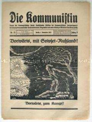 Frauenzeitung der KPD "Die Kommunistin" u.a. zum Jahrestag der Oktoberrevolution und zur Solidarität mit Sowjet-Rußland
