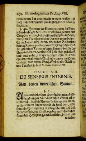 Caput VIII. De Sensibus internis. Von denen innerlichen Sinnen.