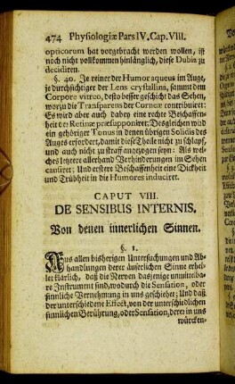 Caput VIII. De Sensibus internis. Von denen innerlichen Sinnen.