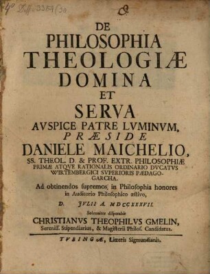 Disp. de philosophia theologiae domina et serva