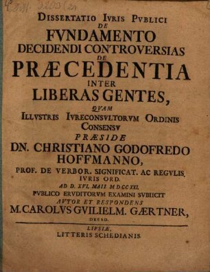 De fundamento decidendi controversias de praecedentia inter liberas gentas
