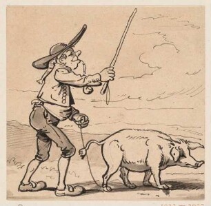 Das ausgerissene Schwein - 1. Bauer, ein Schwein führend
