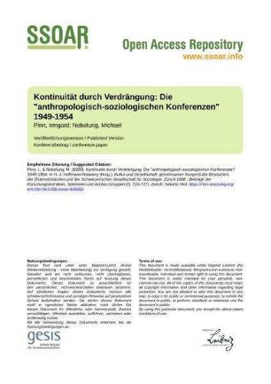 Kontinuität durch Verdrängung: Die "anthropologisch-soziologischen Konferenzen" 1949-1954