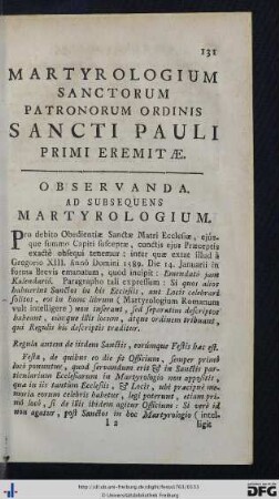 Martyrologium Sanctorum Patronum Ordinis Sancti Pauli Primi Eremitae.