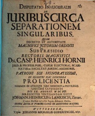 Disp. inaug. de iuribus circa separationem singularibus