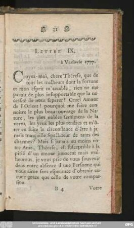 Lettre IX. à Varsovie 1777.