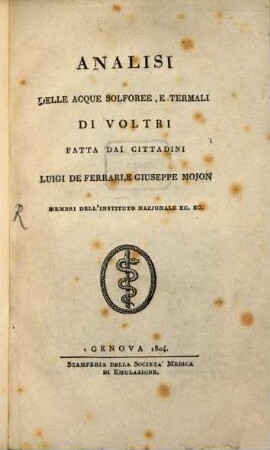 Analisi delle Acque Solforce di Voltri