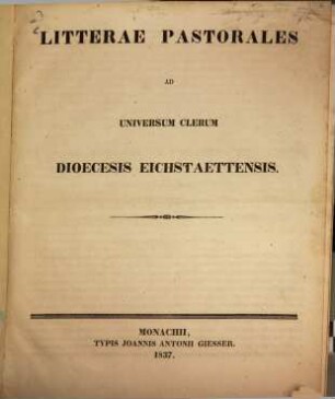 Litterae pastorales ad universum Clerum dioecesis Eichstaettensis