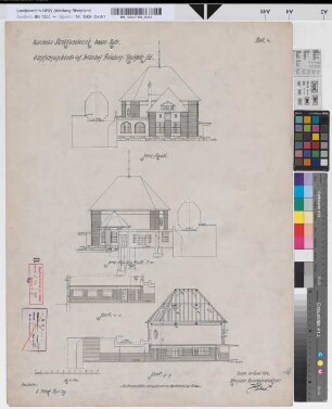 Empfangsgebäude auf Bahnhof Duisburg-Hochfeld-Süd, Blatt 4: Seitenansichten und Schnitte, M. 1:100 Hge, Sknr.: 1, Fanr.: 7, Bunr.: 4