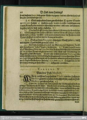 Titulus V. Von den Pest-Medicis