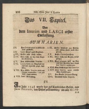 Das VII. Capitel. Von dem Interim und Lasci erster Entlassung