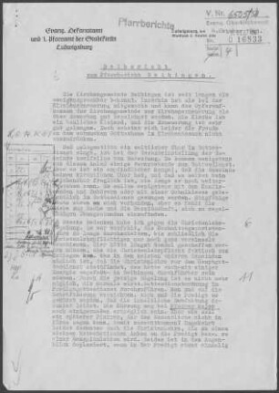 Beihingen/Neckar: Visitationsbericht mit Pfarrbericht 1961