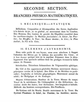Seconde Section. Branches Physio- Mathématiques.