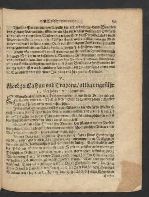 V. Mord zu Caspan und Trahona/ allda ungefähr 11. Persohnen umbkommen.