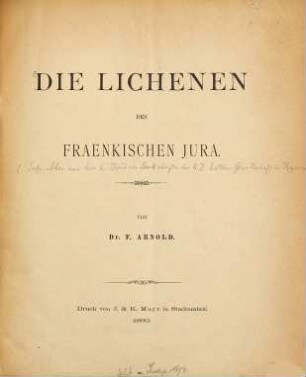 Die Lichenen des Fränkischen Jura