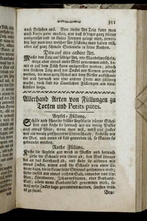 Allerhand Arten von Füllungen zu Torten und Petits pates.