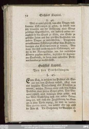 Sechstes Kapitel. Von den Eintheilungen.