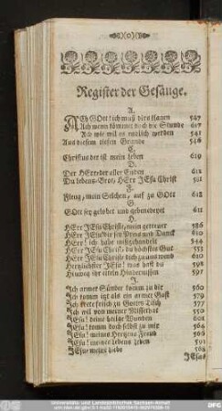 Register der Gesänge.