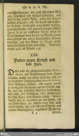 XXII. Pulver gegen Kröpfe und dicke Hälse