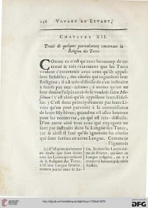 Chapitre XII: Traité de quelques particularitez concernant la Religion des Turcs