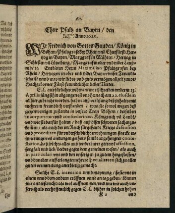 61-63, Chur Pfaltz an Bayrn den 21. April, 1. Maij Anno 1620