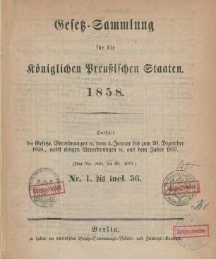 1858: Gesetzsammlung für die Königlich-Preußischen Staaten