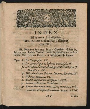 Index Bibliothecae Philosophicae Iuxta Indicem Bibliothecae Telleriane confectus