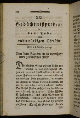 XXI. Gedächtnißpredigt bei dem Tode einer ruhmwürdigen Christin.