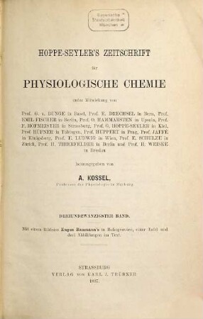 Hoppe-Seyler's Zeitschrift für physiologische Chemie. 23. 1897